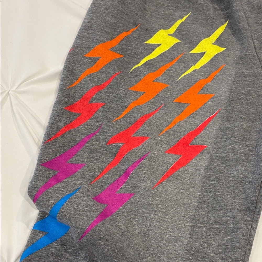 Aviator Nation Gray Joggers with Rainbow Lightning - Picture 4 of 6